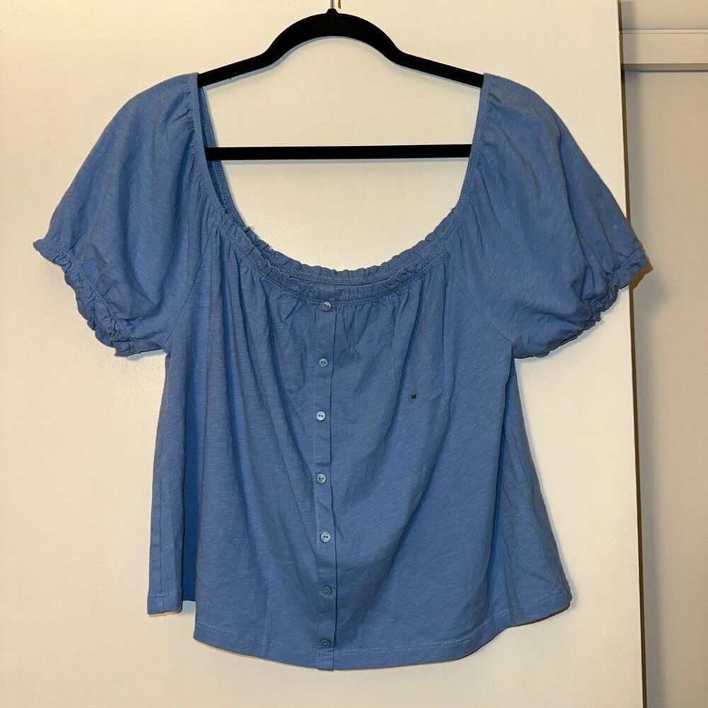 American Eagle Women’s Off the Shoulder Button Down Front Blue Medium NWOT